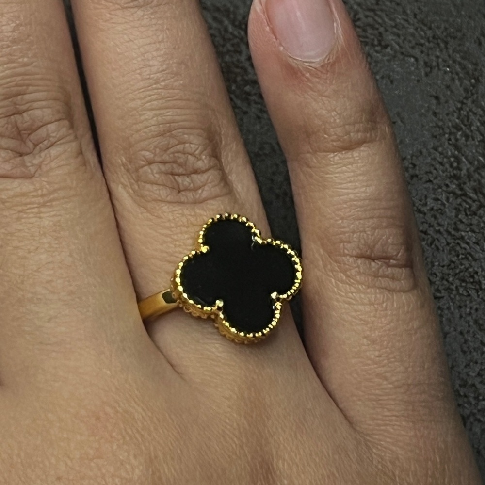 21K Gold Plated and Black Clover Ring